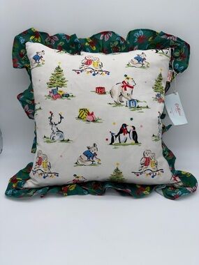 NWT Cath Kidston Christmas Animals Decorative Throw Bed Pillow Holly Tree 18x18